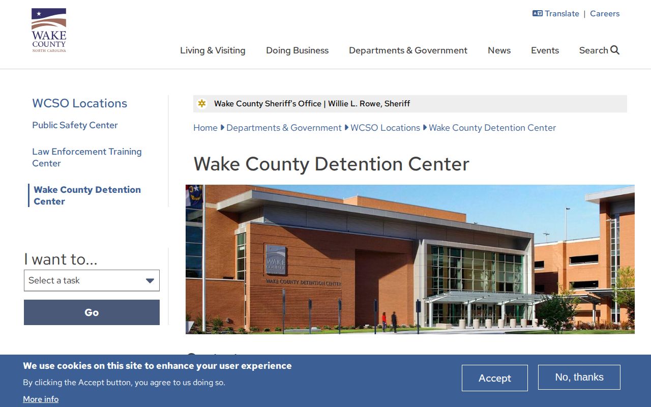 Wake County Detention Center official location and contact page