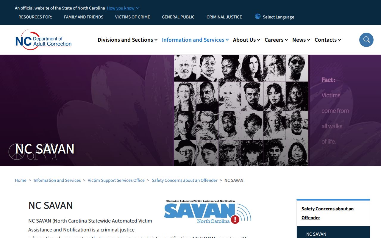 Wake County NC SAVAN custody status and notification information
