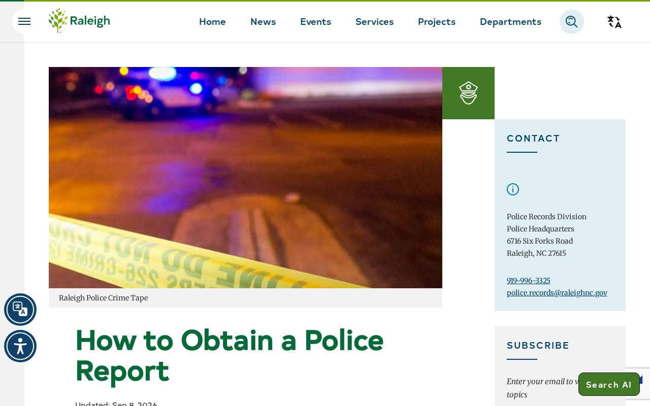 Raleigh Police Department instructions for obtaining a police report